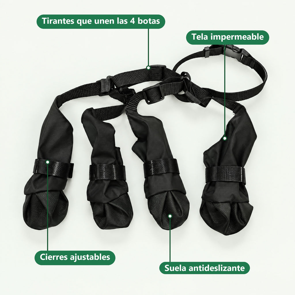 Botas con tirantes VirelPet: tirantes que unen las 4 botas, cierres ajustables y suela antideslizante
